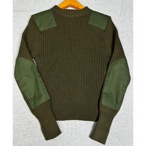 Vintage Military Commando Sweater 38 Green Wool Army Ribbed Elbow Patch